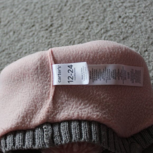 Carter's Girls Sz 12-24 M Winter Hat Gray Pom-pom - Picture 6 of 11